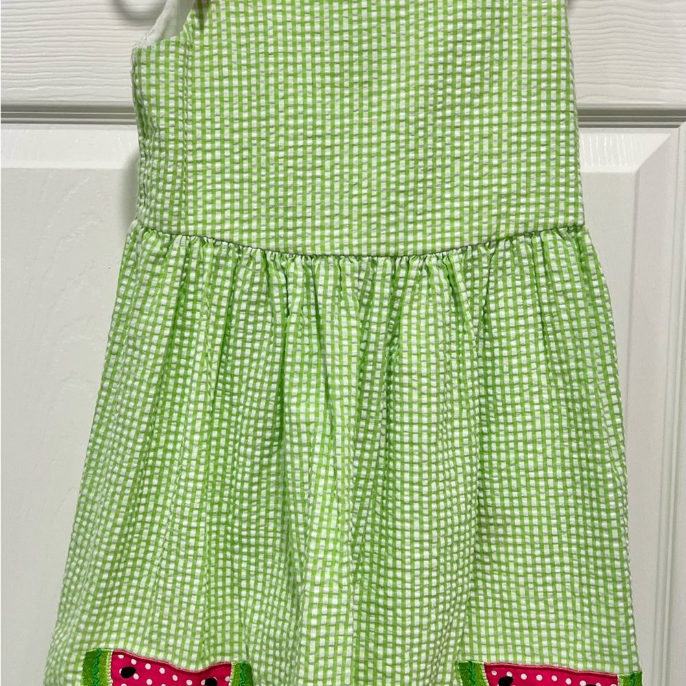 Rare Editions Lime Checkered Dress with Red Polka Dot Bow, Little Girl Size 6x